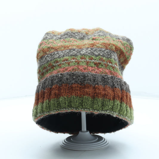 Pachamama Mens Multicoloured Fair Isle Wool Beanie Size L - Pom Pom Detail