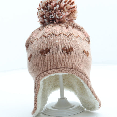 George Girls Pink Fair Isle Acrylic Winter Hat Size S