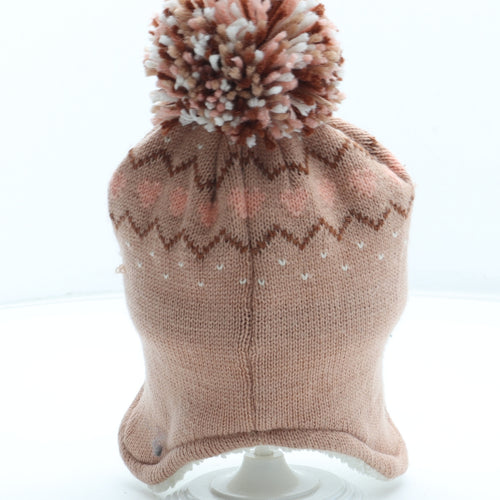 George Girls Pink Fair Isle Acrylic Winter Hat Size S