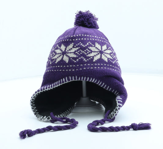 Preworn Womens Purple Fair Isle Acrylic Winter Hat One Size