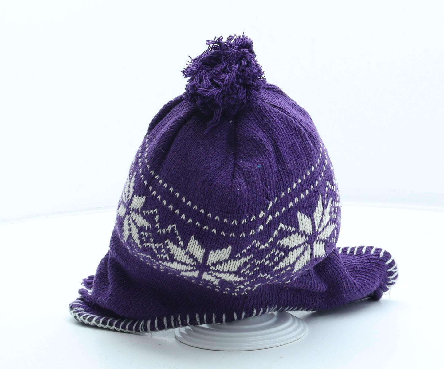 Preworn Womens Purple Fair Isle Acrylic Winter Hat One Size