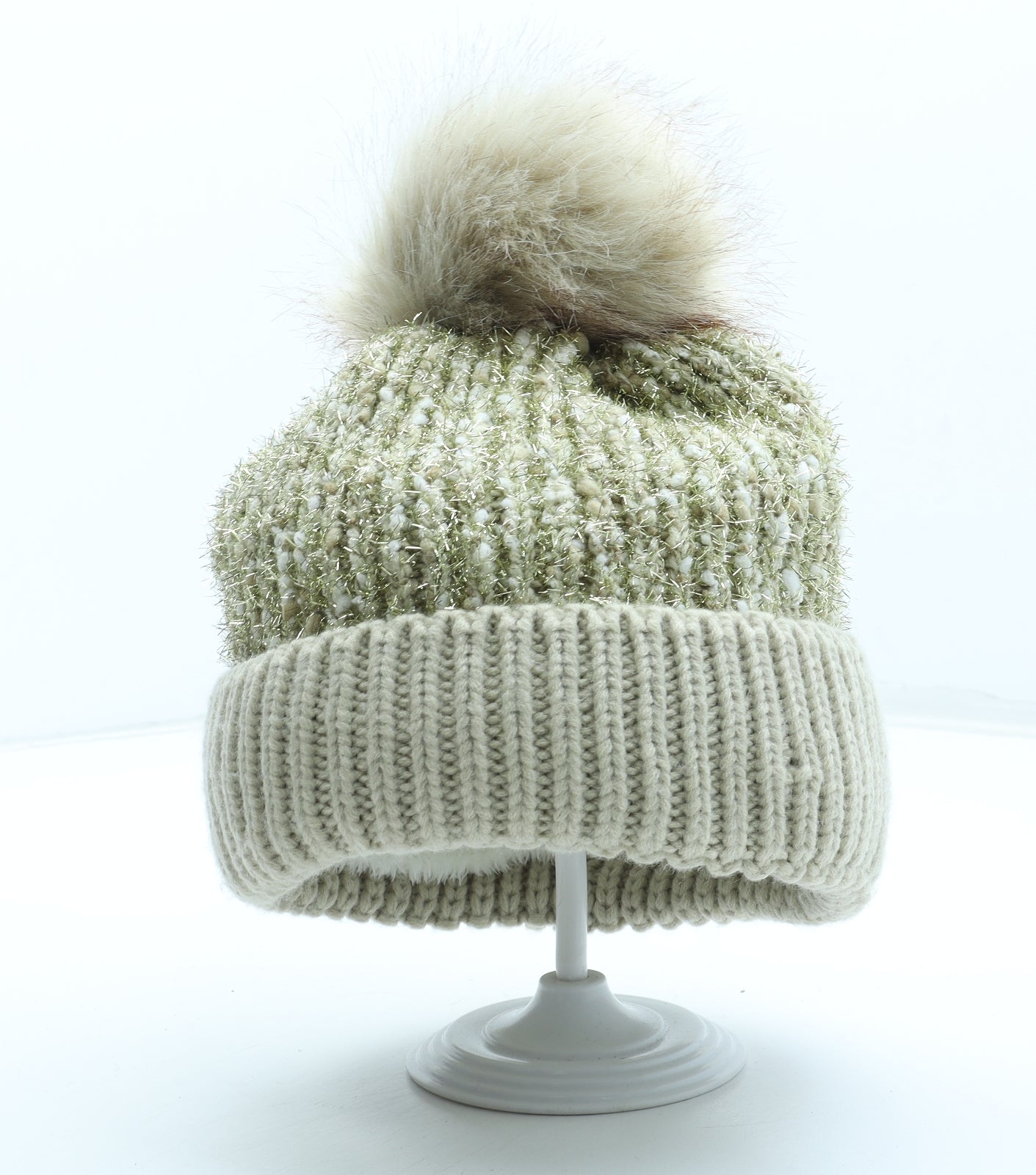 Preworn Womens Gold Acrylic Bobble Hat One Size