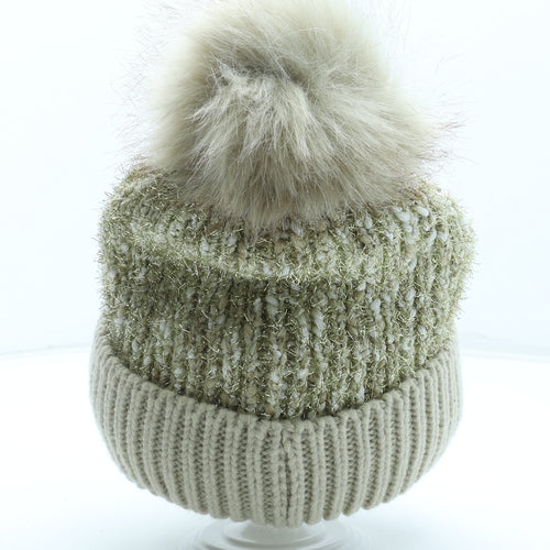 Preworn Womens Gold Acrylic Bobble Hat One Size