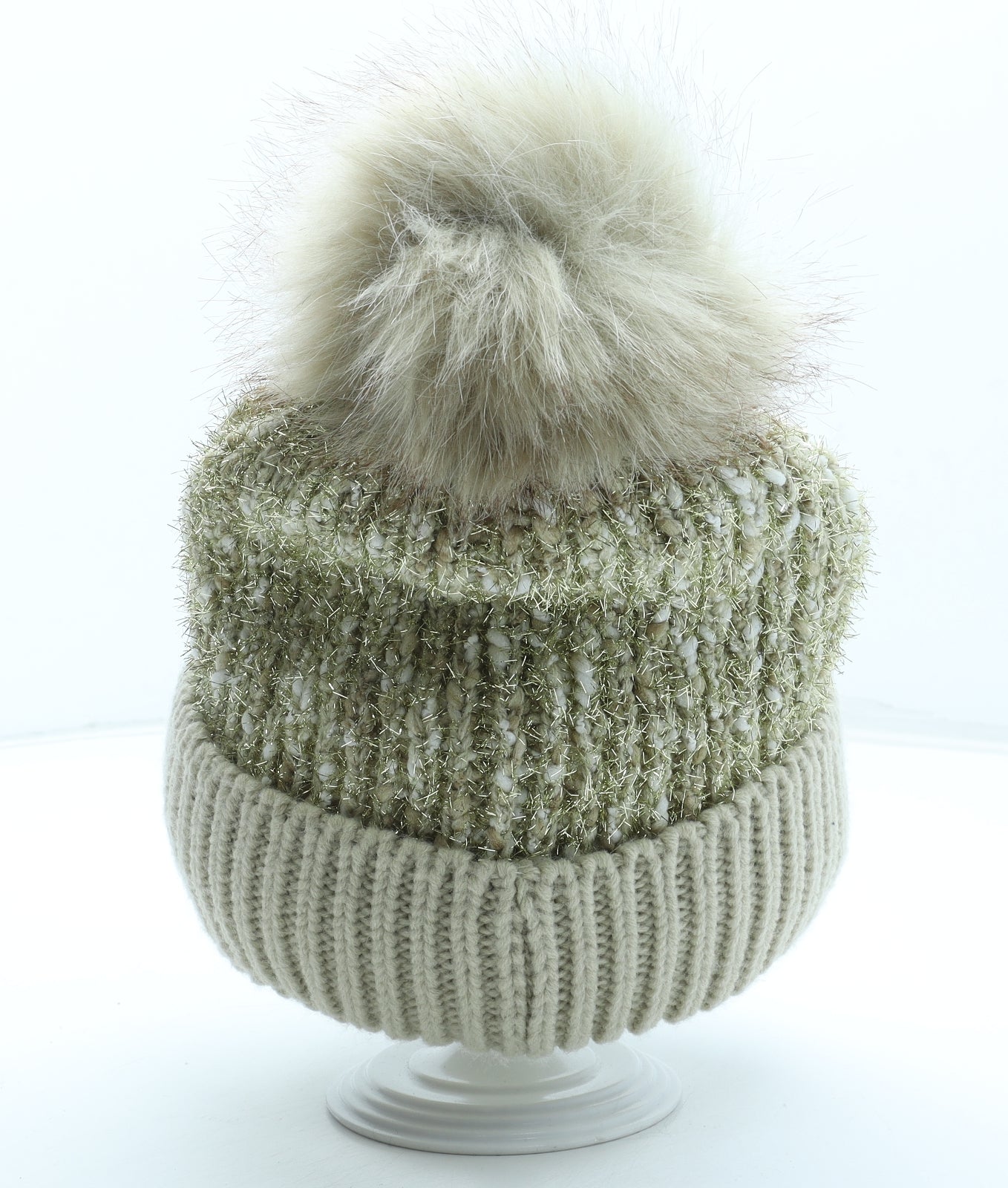 Preworn Womens Gold Acrylic Bobble Hat One Size