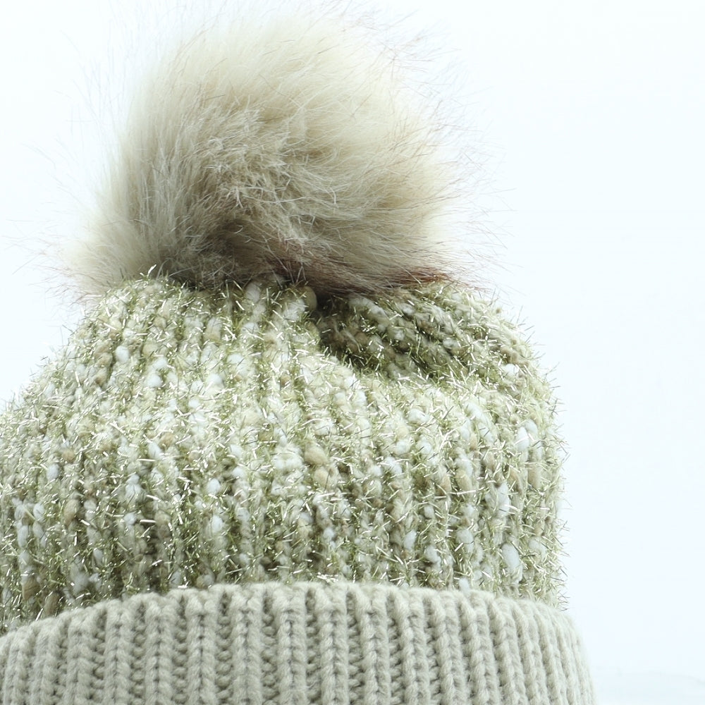 Preworn Womens Gold Acrylic Bobble Hat One Size