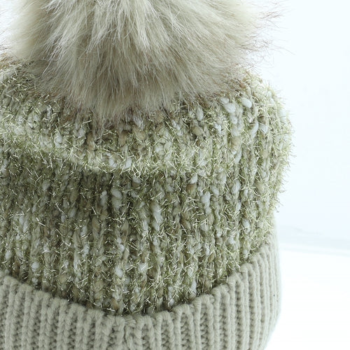 Preworn Womens Gold Acrylic Bobble Hat One Size