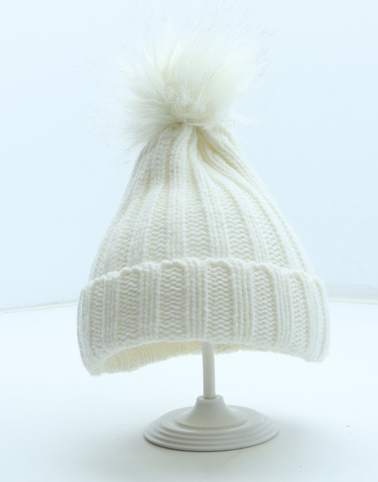 Atmosphere Womens White Acrylic Bobble Hat One Size