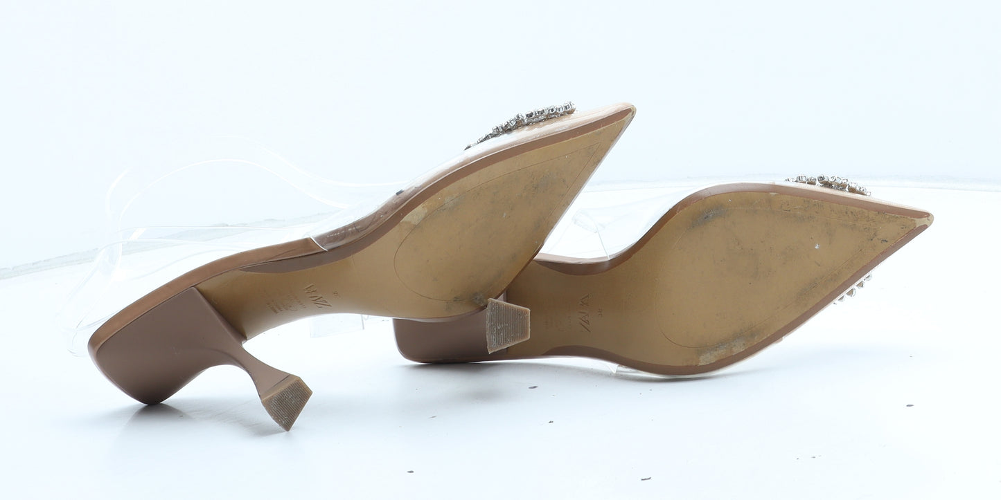 Zara Womens Clear Synthetic Slingback Heel UK - UK Size Estimated 5