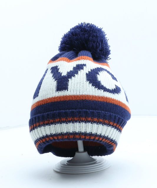 Primark Boys Blue Colourblock Acrylic Bobble Hat Size M - NYC