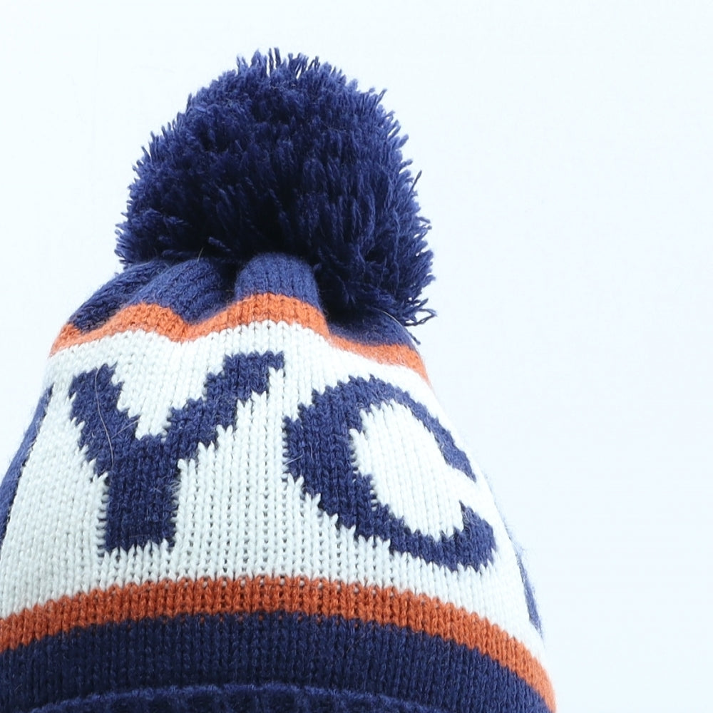 Primark Boys Blue Colourblock Acrylic Bobble Hat Size M - NYC