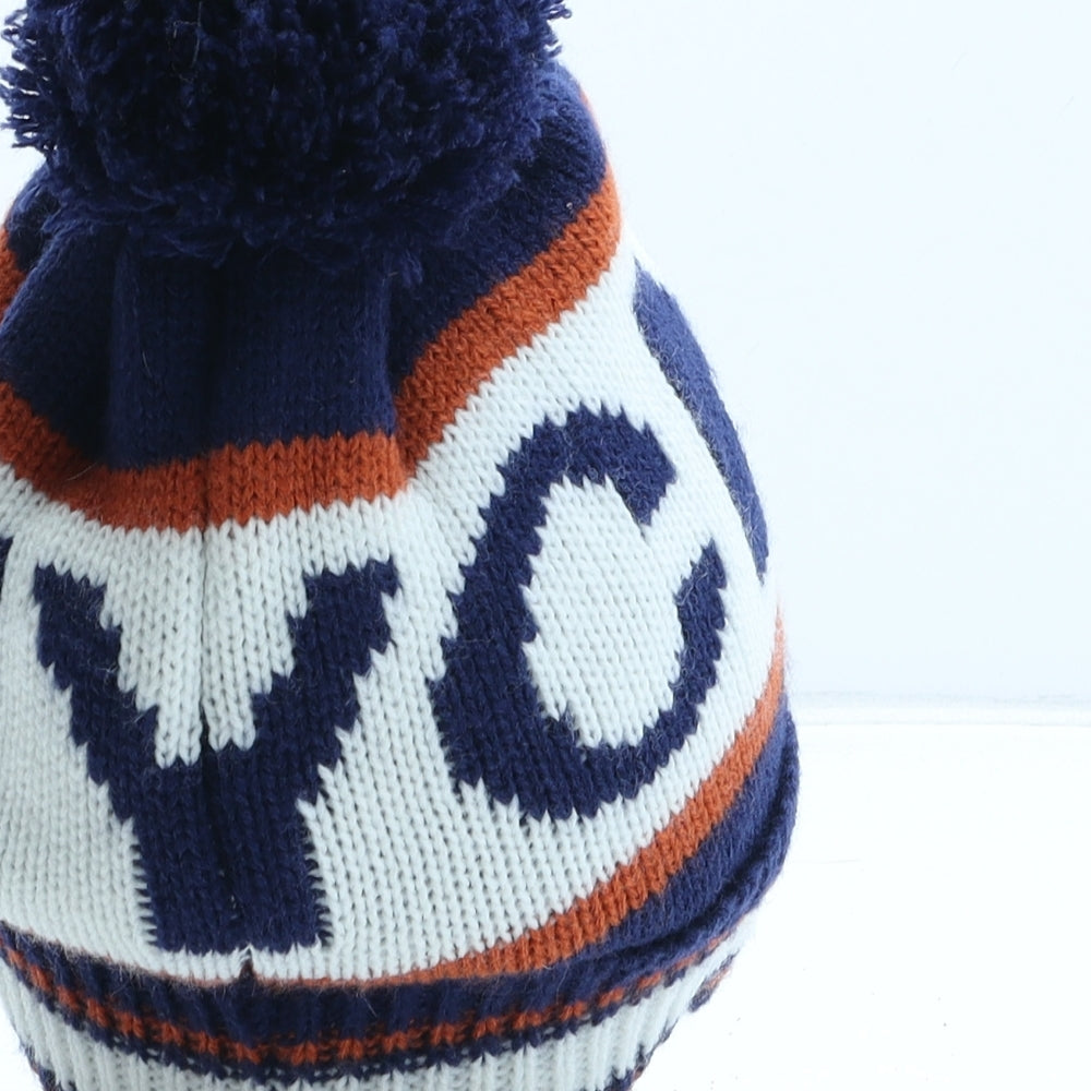 Primark Boys Blue Colourblock Acrylic Bobble Hat Size M - NYC