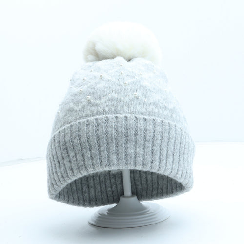 F&F Girls Grey Fair Isle Acrylic Bobble Hat One Size