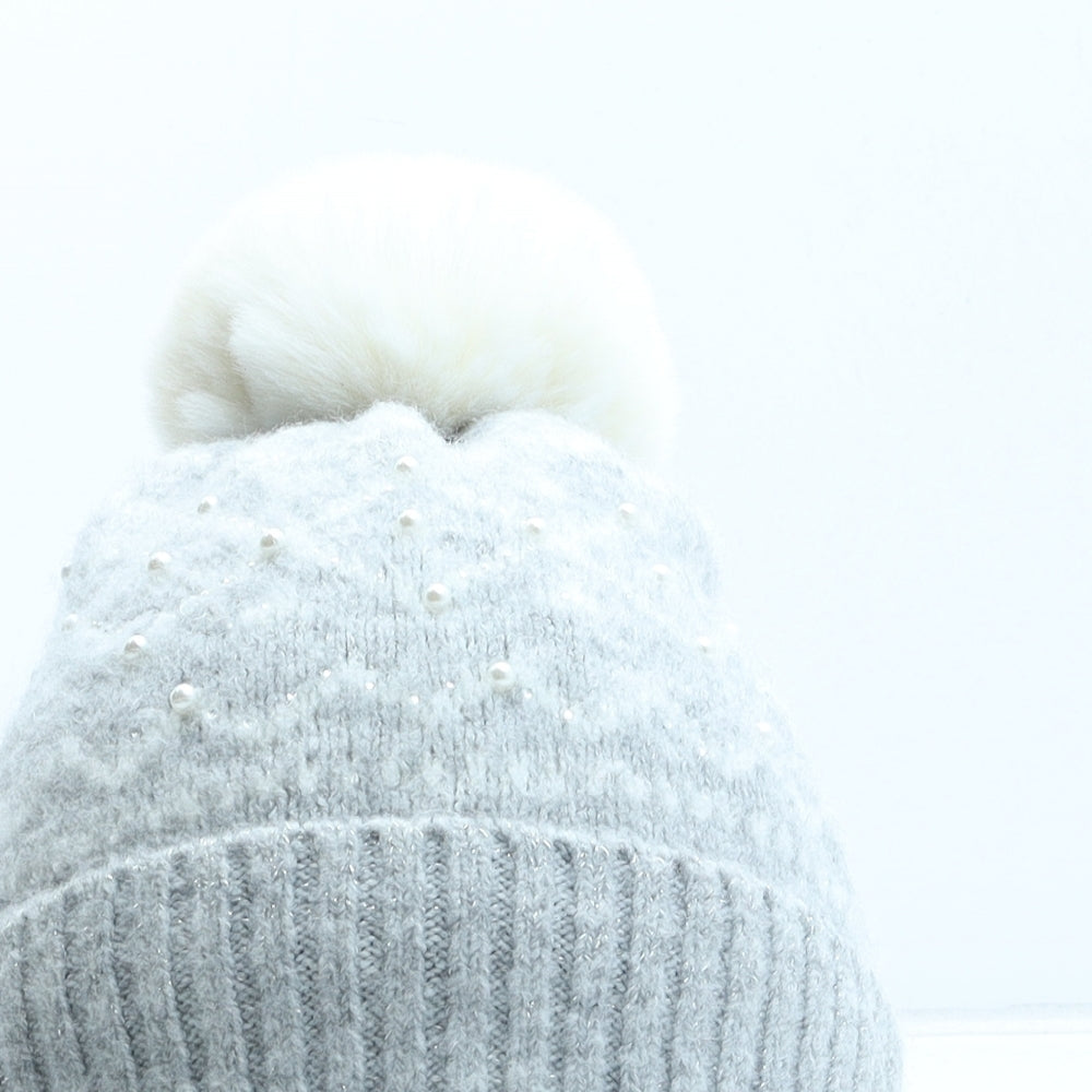 F&F Girls Grey Fair Isle Acrylic Bobble Hat One Size
