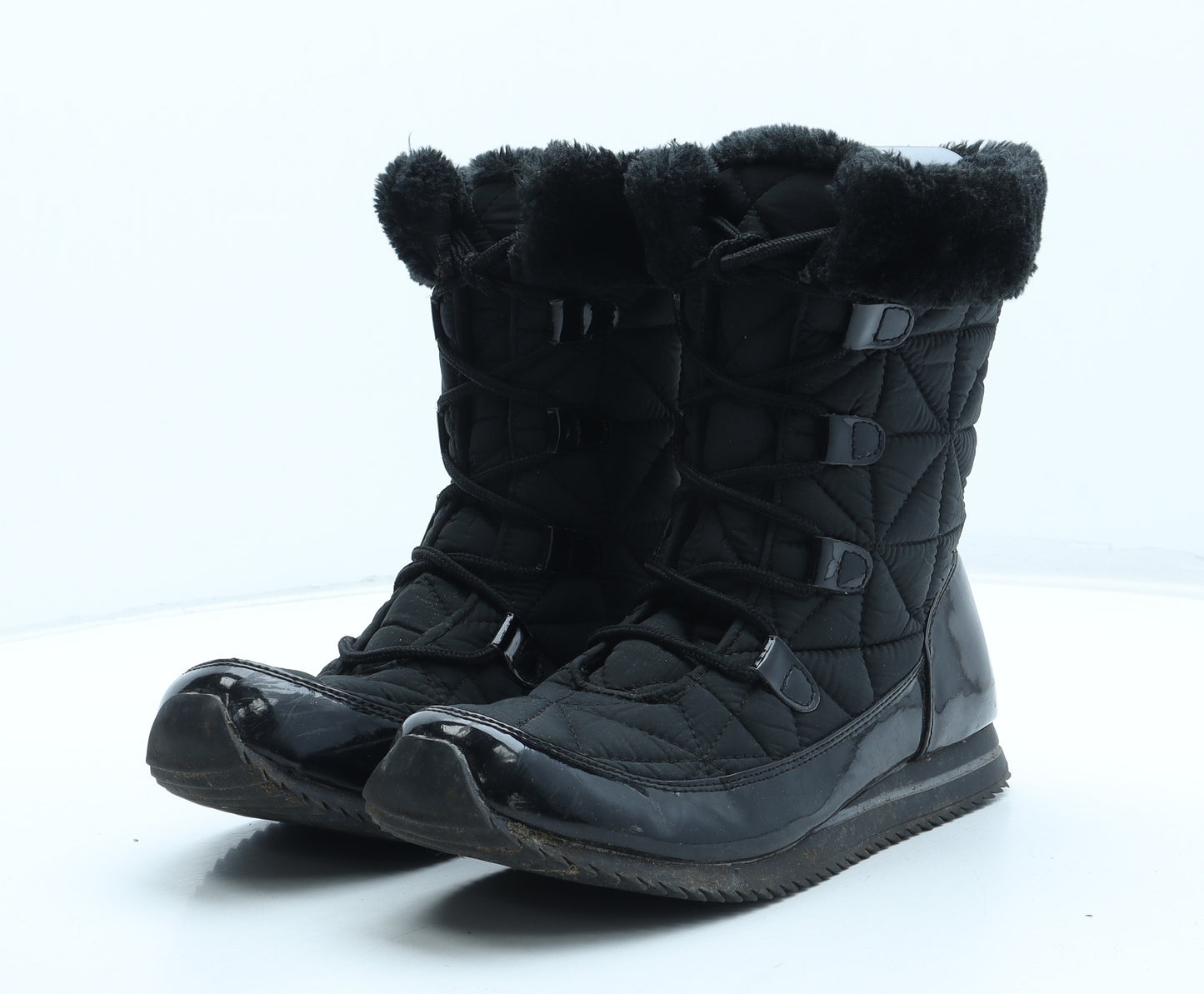 Preworn Womens Black Polyurethane Snow Boot Boot UK - UK Size Estimated 6