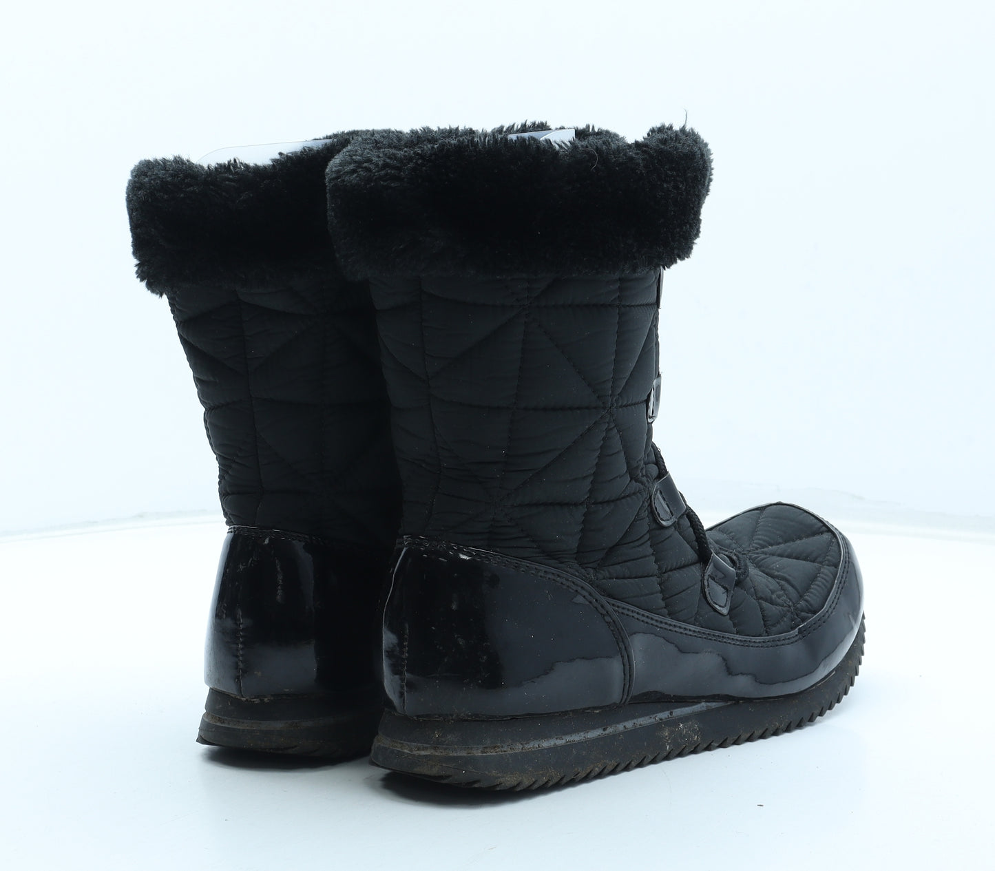 Preworn Womens Black Polyurethane Snow Boot Boot UK - UK Size Estimated 6