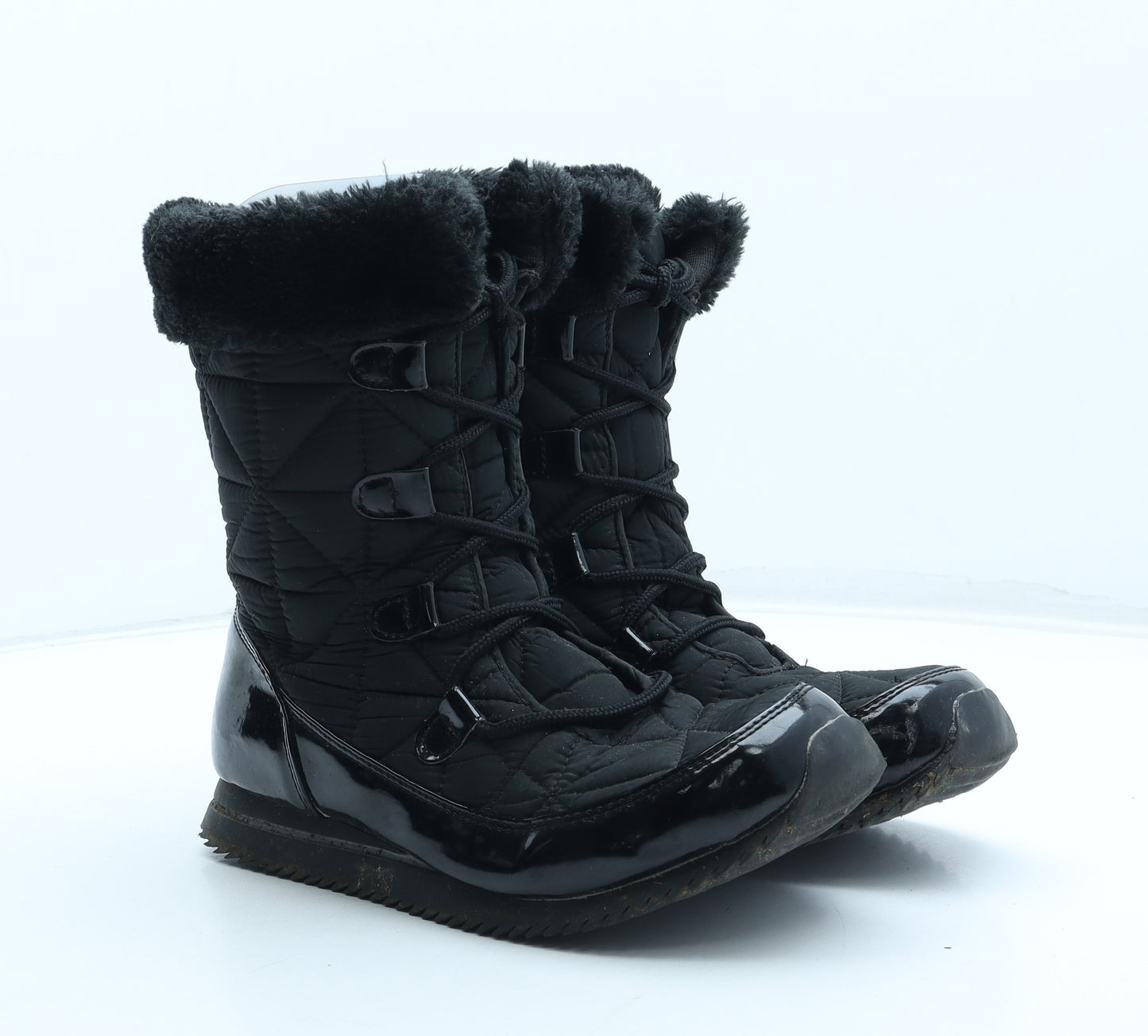 Preworn Womens Black Polyurethane Snow Boot Boot UK - UK Size Estimated 6