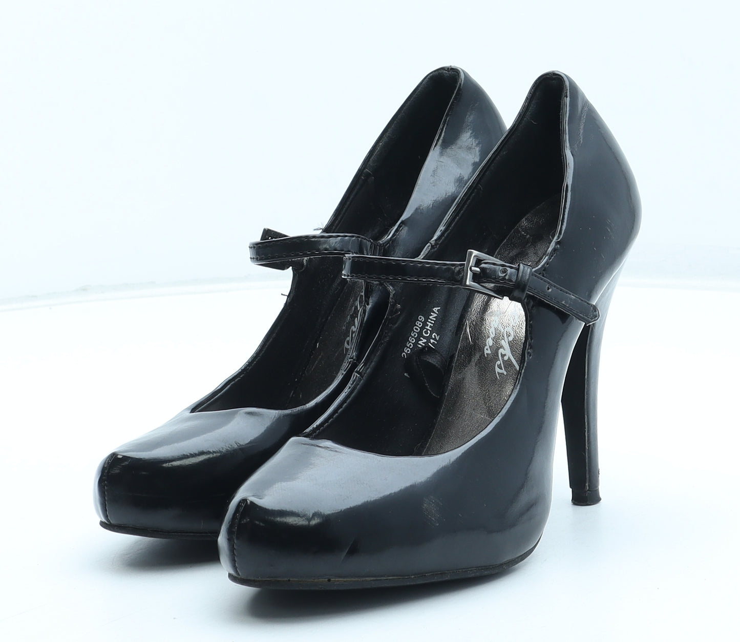 Peacocks Womens Black Polyurethane Court Heel UK - Mary Jane Style