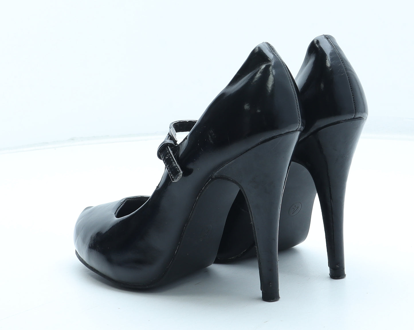 Peacocks Womens Black Polyurethane Court Heel UK - Mary Jane Style