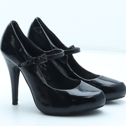 Peacocks Womens Black Polyurethane Court Heel UK - Mary Jane Style