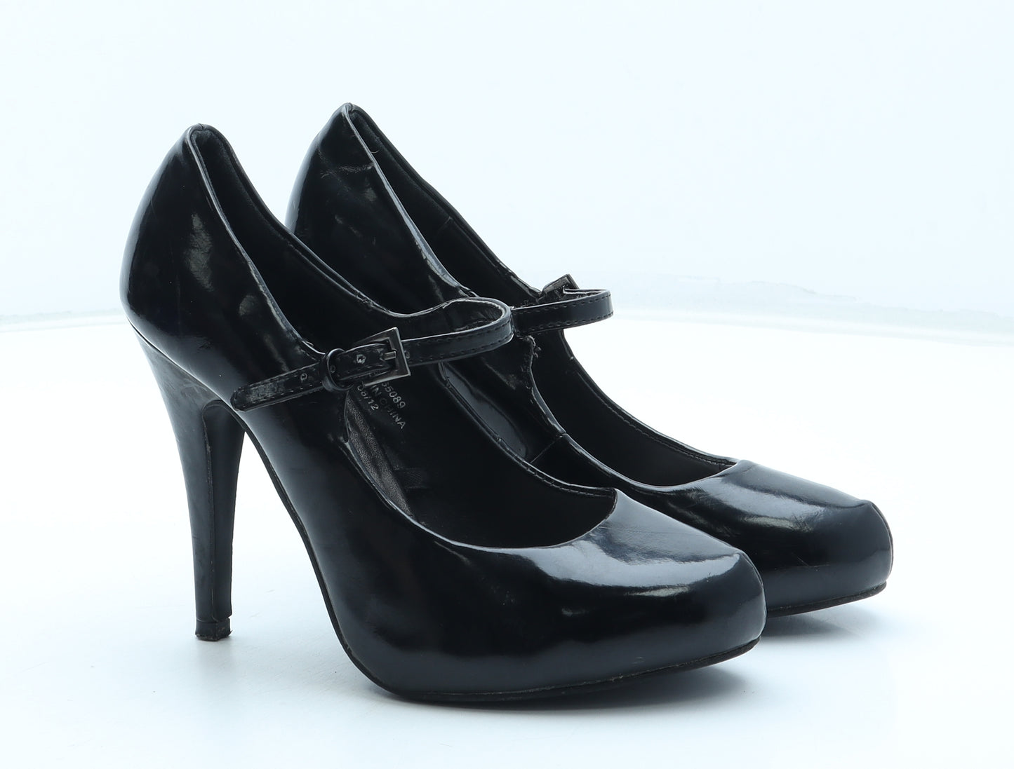 Peacocks Womens Black Polyurethane Court Heel UK - Mary Jane Style