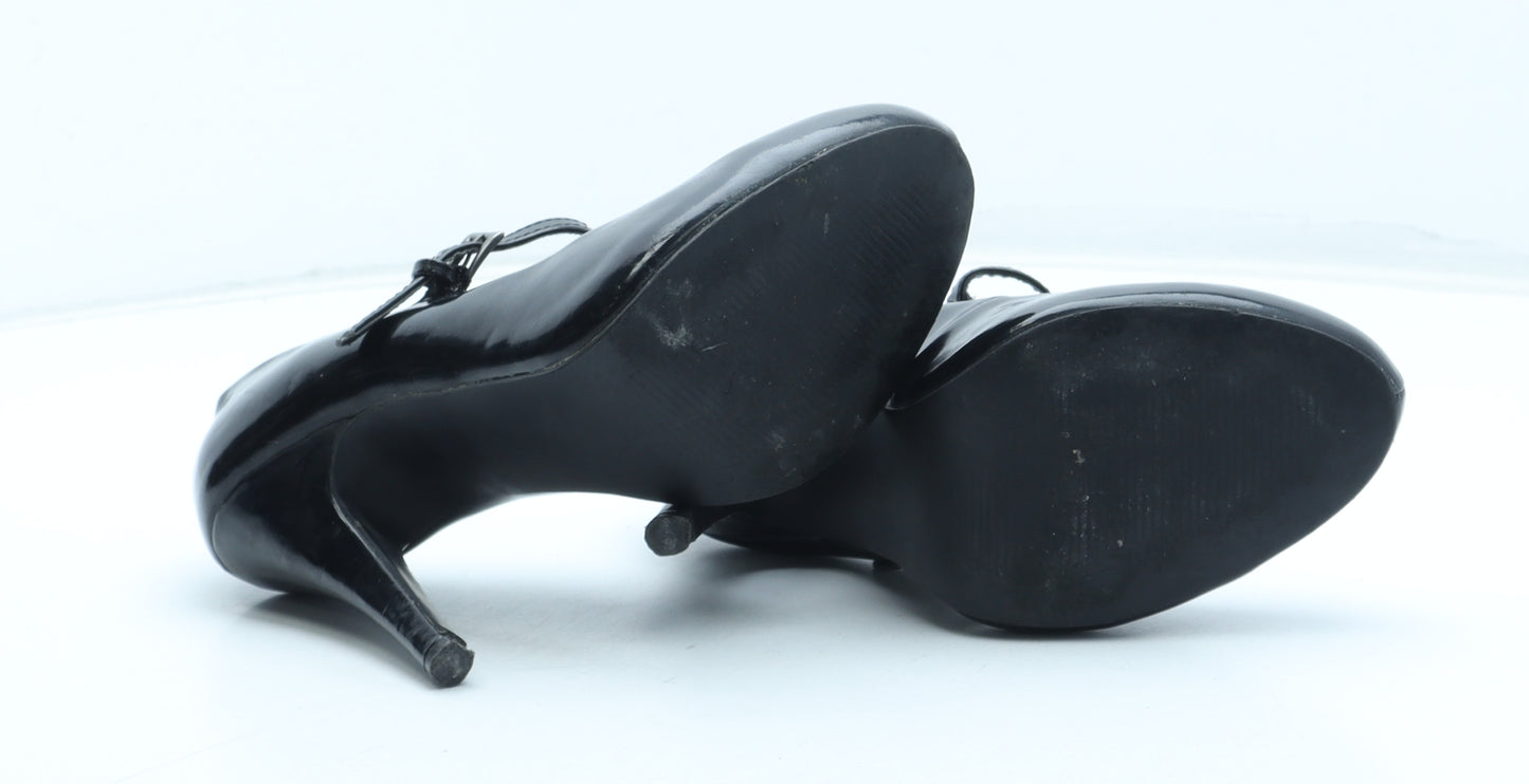 Peacocks Womens Black Polyurethane Court Heel UK - Mary Jane Style