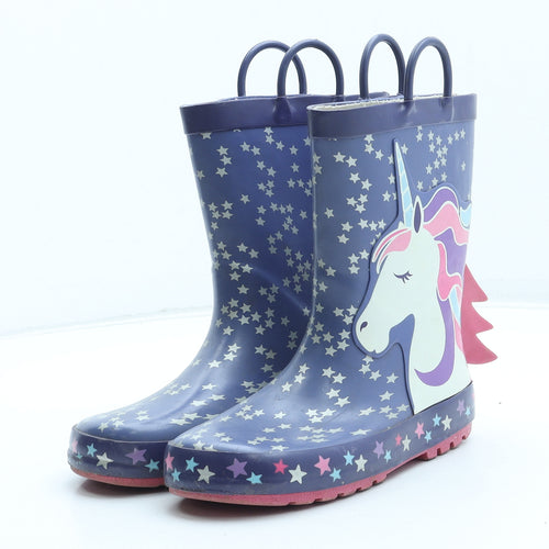 Nutmeg Girls Multicoloured Geometric Rubber Wellies Boot UK 12 31 - Star Unicorn Pattern