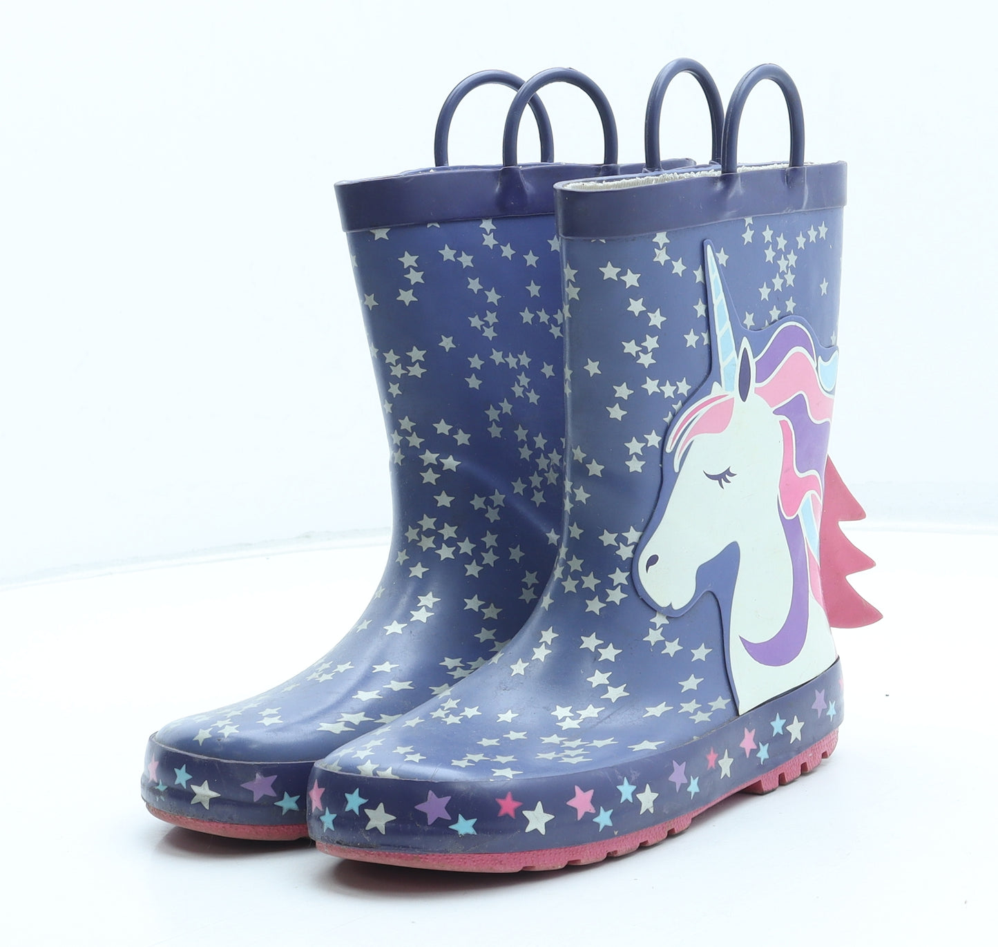 Nutmeg Girls Multicoloured Geometric Rubber Wellies Boot UK 12 31 - Star Unicorn Pattern