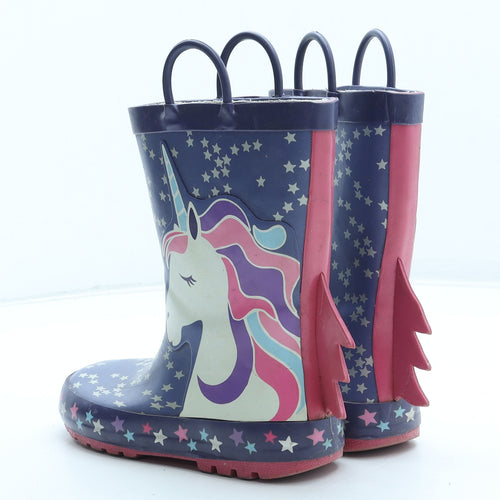 Nutmeg Girls Multicoloured Geometric Rubber Wellies Boot UK 12 31 - Star Unicorn Pattern