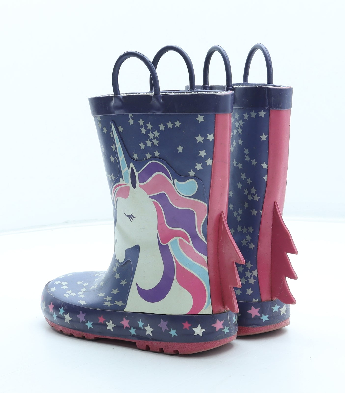 Nutmeg Girls Multicoloured Geometric Rubber Wellies Boot UK 12 31 - Star Unicorn Pattern