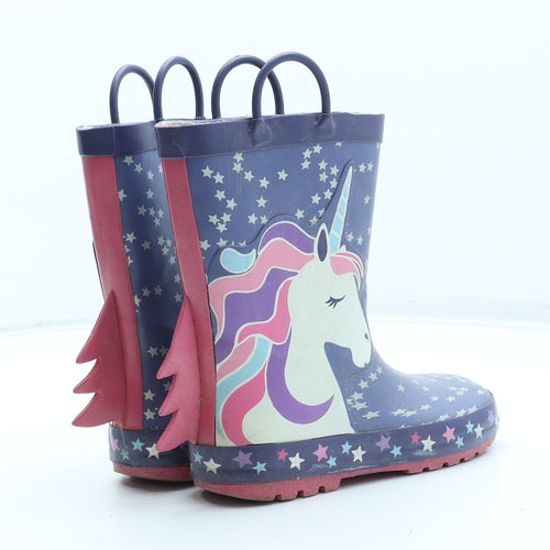 Nutmeg Girls Multicoloured Geometric Rubber Wellies Boot UK 12 31 - Star Unicorn Pattern
