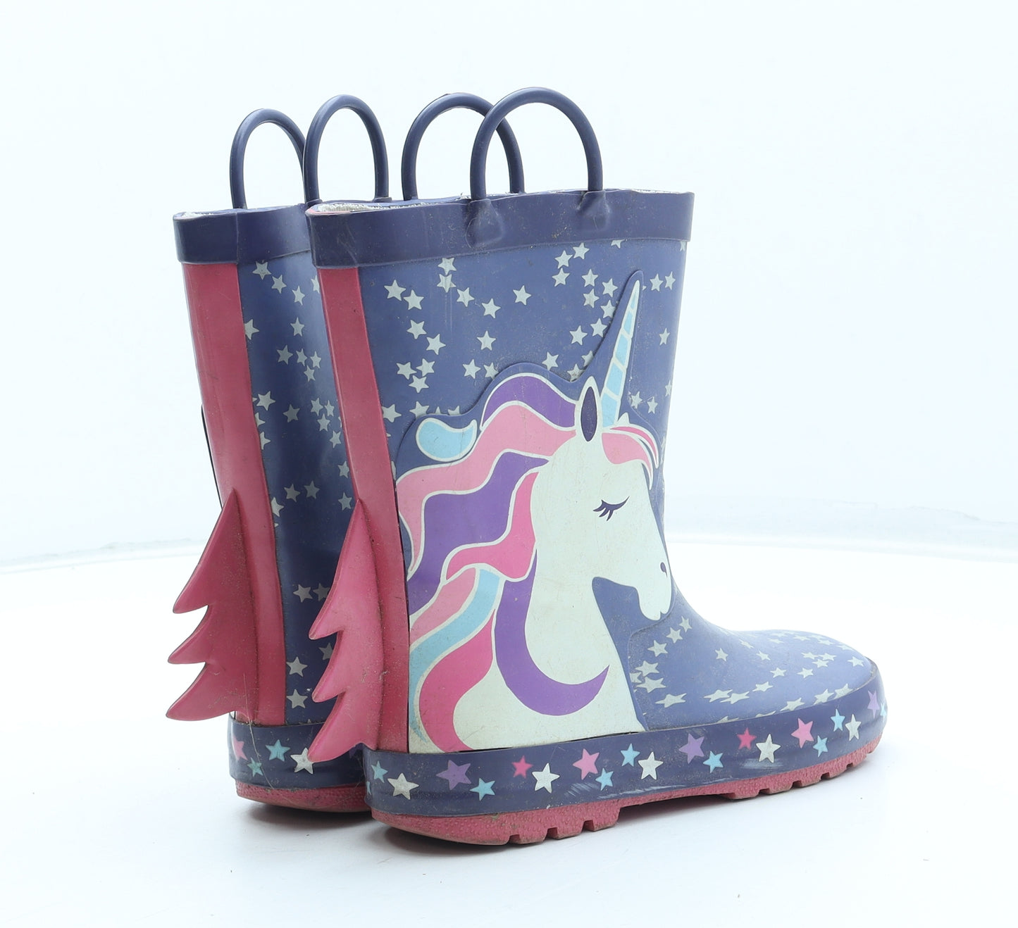Nutmeg Girls Multicoloured Geometric Rubber Wellies Boot UK 12 31 - Star Unicorn Pattern