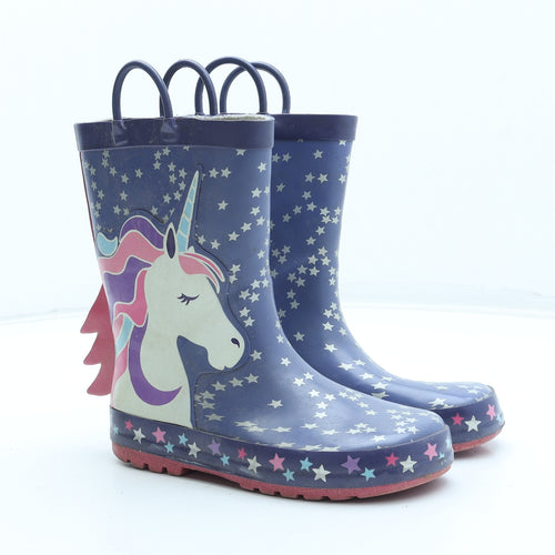 Nutmeg Girls Multicoloured Geometric Rubber Wellies Boot UK 12 31 - Star Unicorn Pattern