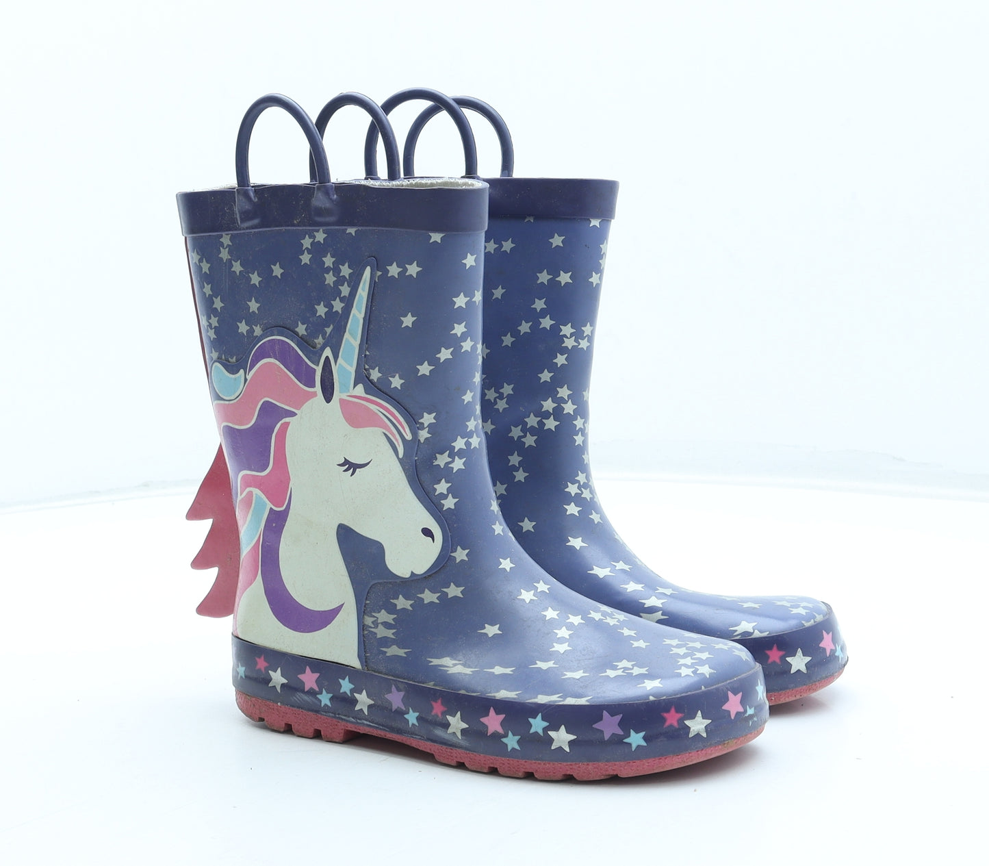 Nutmeg Girls Multicoloured Geometric Rubber Wellies Boot UK 12 31 - Star Unicorn Pattern
