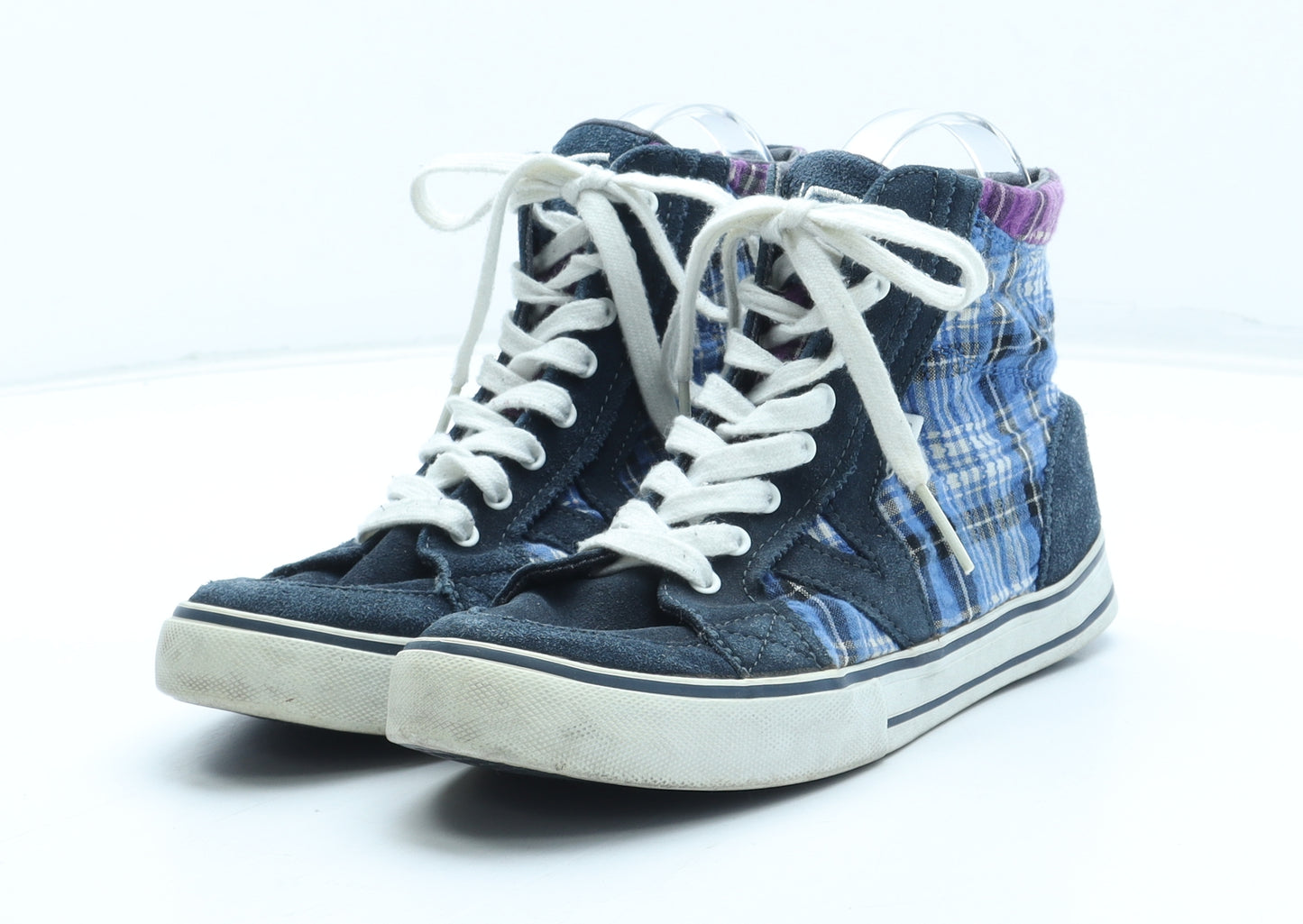 VANS Womens Blue Plaid Leather Trainer UK