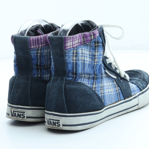 VANS Womens Blue Plaid Leather Trainer UK