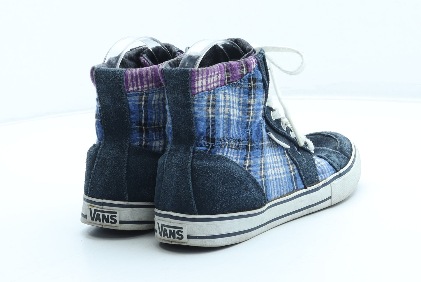 VANS Womens Blue Plaid Leather Trainer UK