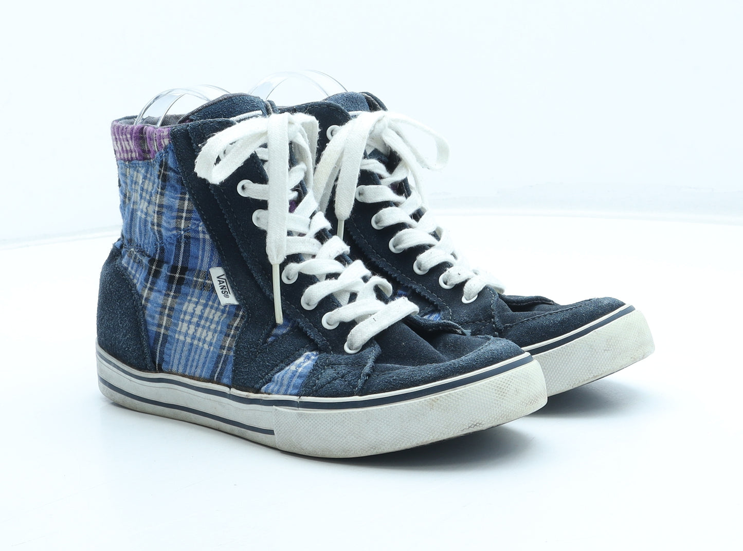 VANS Womens Blue Plaid Leather Trainer UK