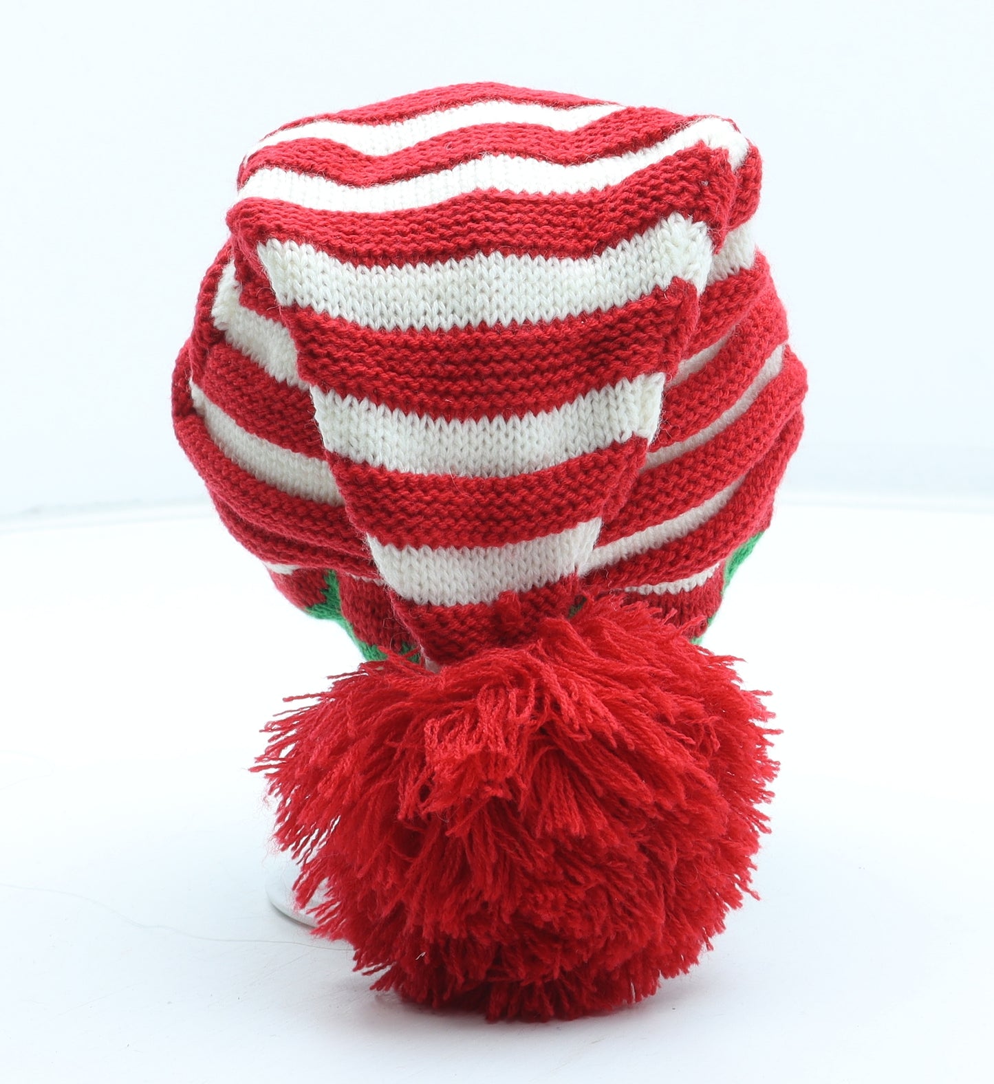 Preworn Boys Multicoloured Striped Acrylic Bobble Hat Size S - Elf Christmas Hat