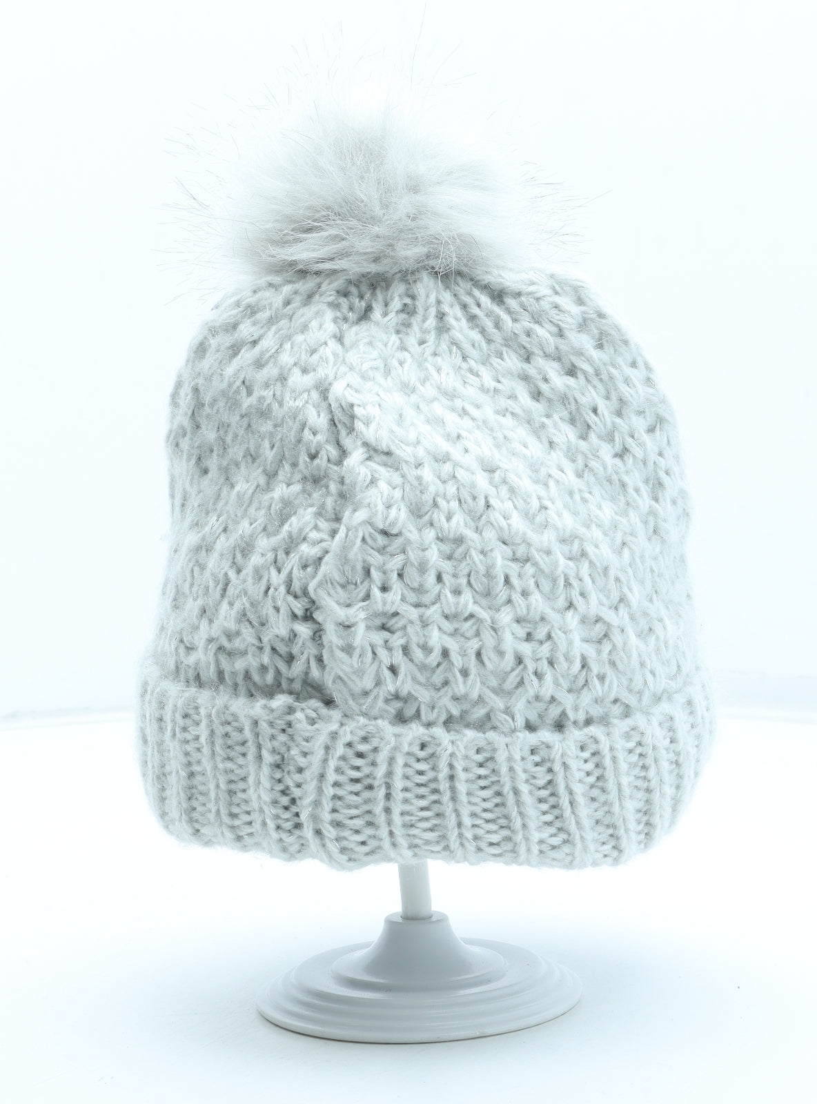 Jeff Banks Womens Grey Acrylic Bobble Hat One Size