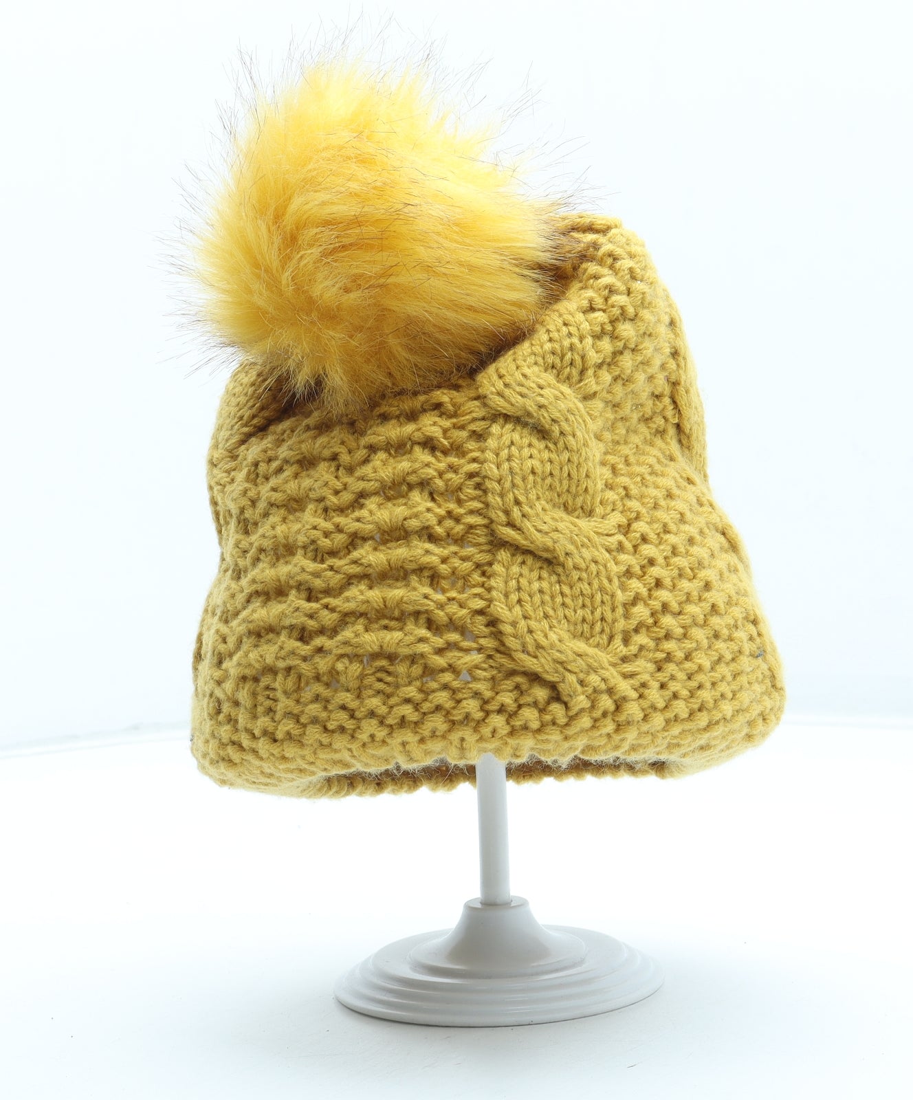 Matalan Womens Yellow Acrylic Bobble Hat One Size