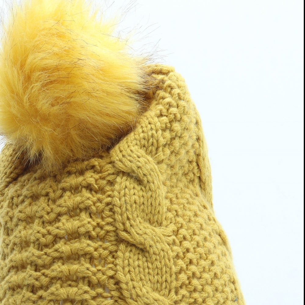 Matalan Womens Yellow Acrylic Bobble Hat One Size