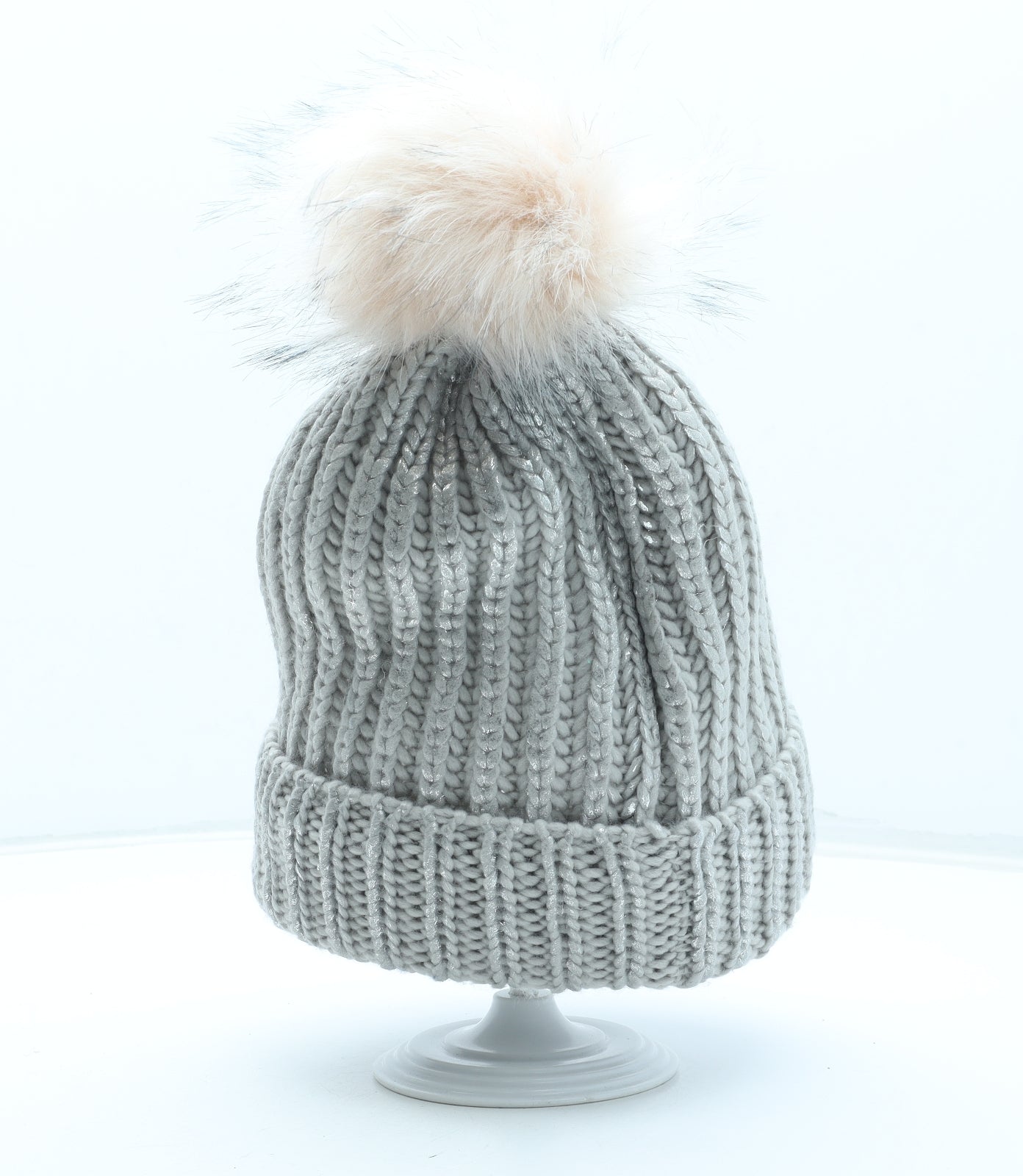 Preworn Womens Silver Acrylic Bobble Hat One Size