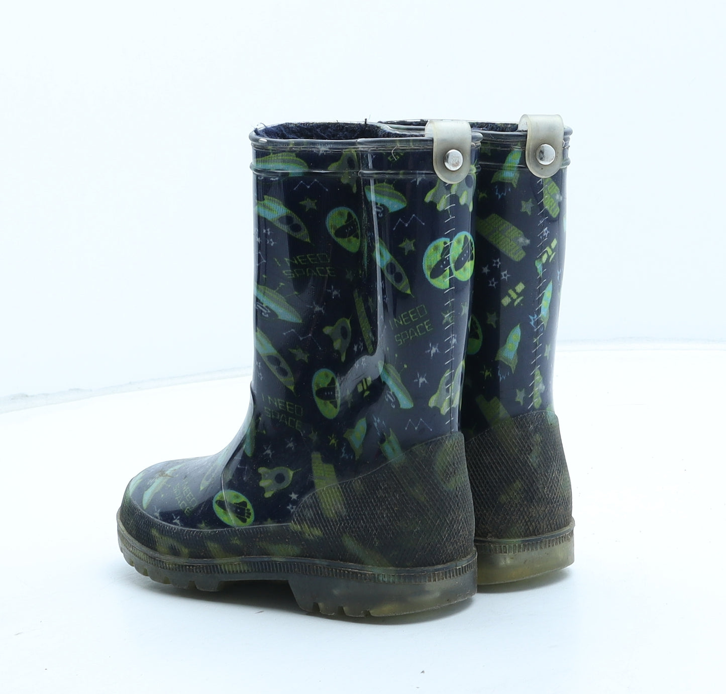 Preworn Boys Blue Geometric Synthetic Wellies Boot UK 9 - Space Rocket Pattern