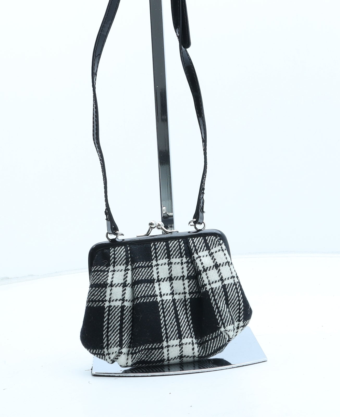 NEXT Womens Black Plaid Polyester Crossbody Size Mini