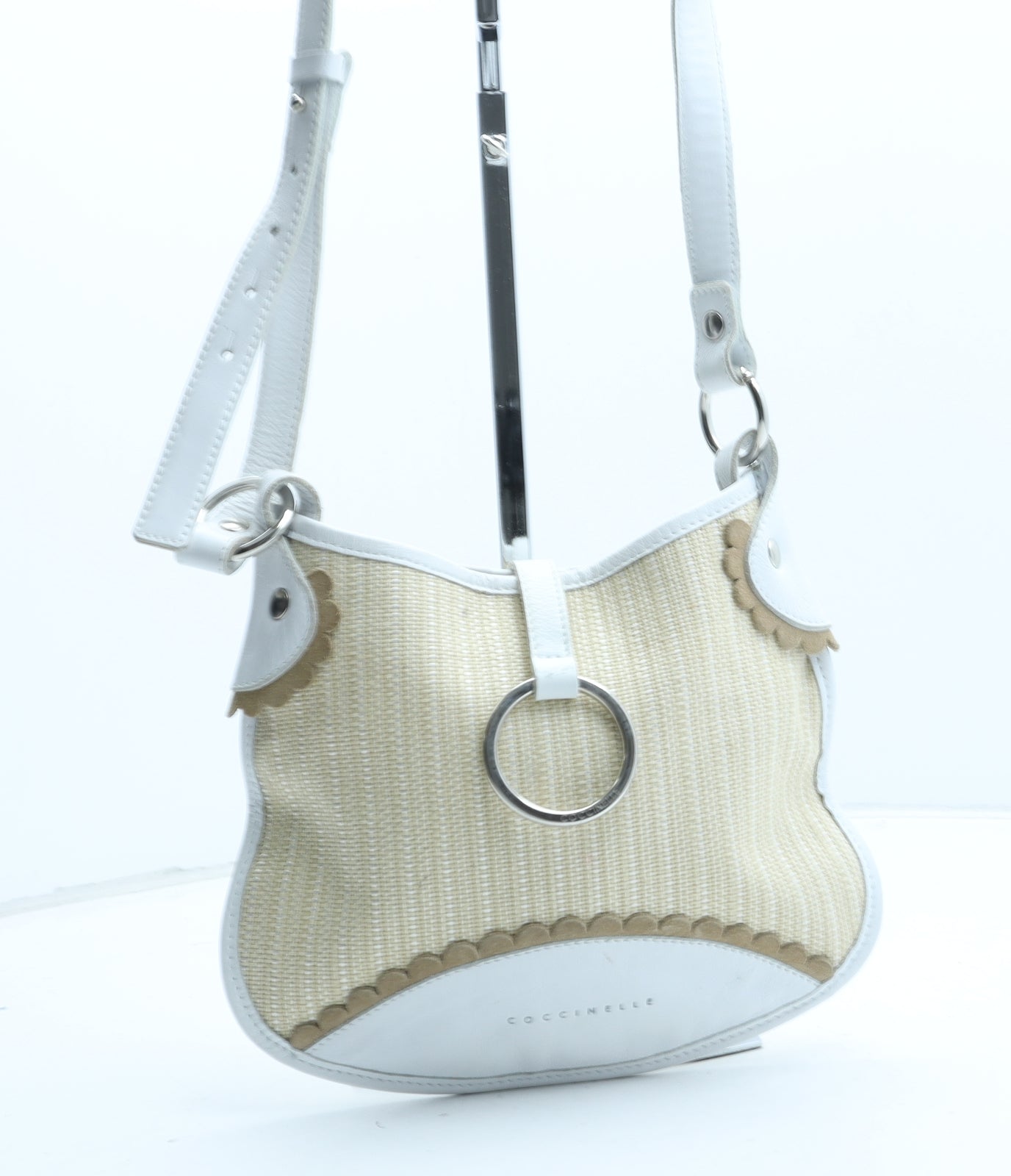 Covvinelle Womens Beige Geometric Polyurethane Crossbody Size Small