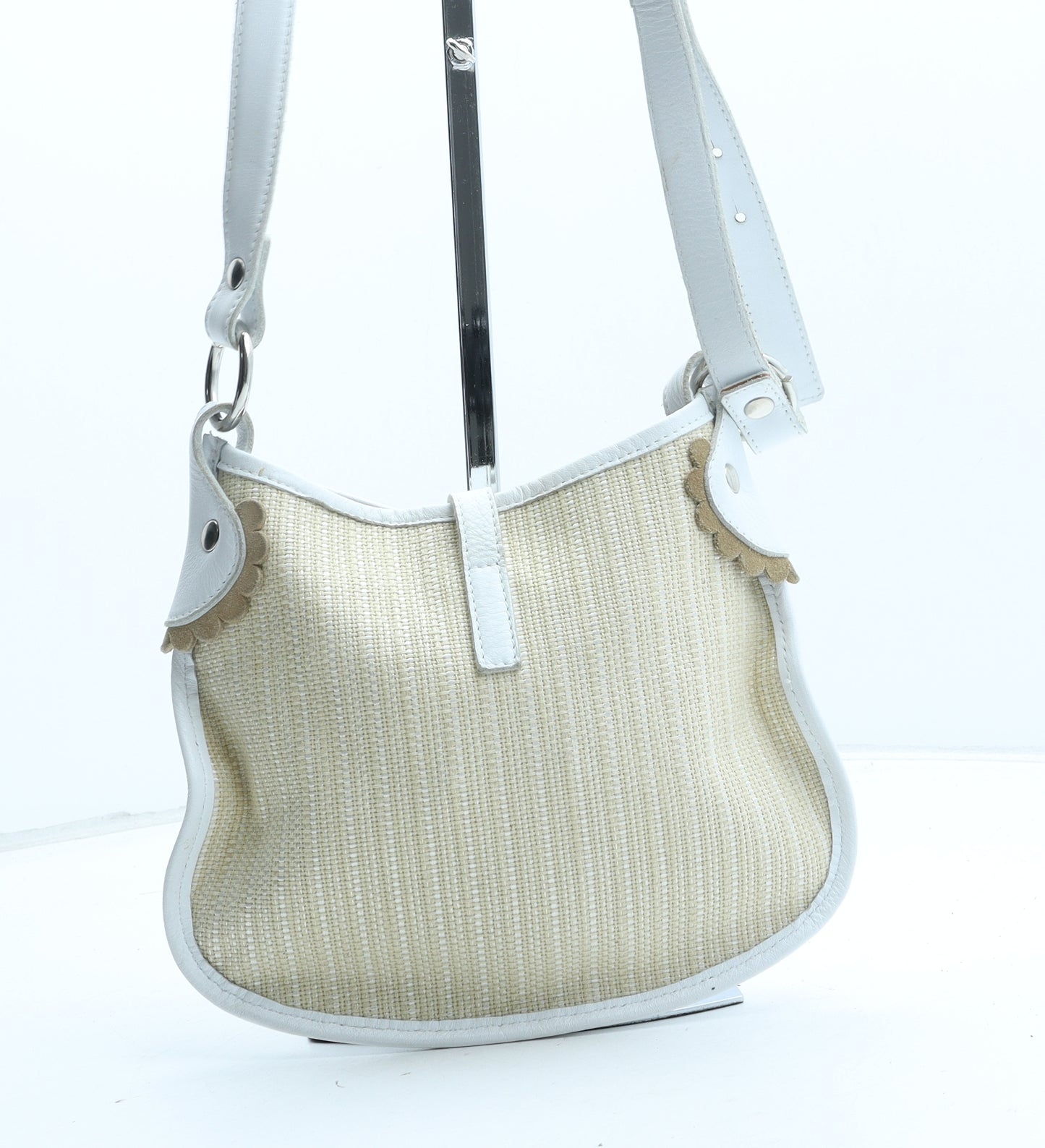 Covvinelle Womens Beige Geometric Polyurethane Crossbody Size Small