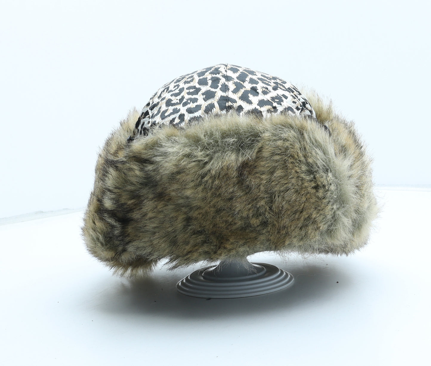 Preworn Womens Beige Animal Print Polyester Trapper Hat One Size - Leopard Pattern