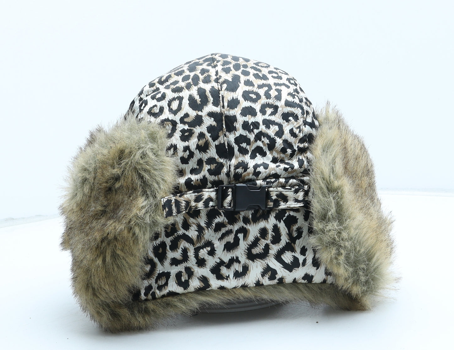 Preworn Womens Beige Animal Print Polyester Trapper Hat One Size - Leopard Pattern