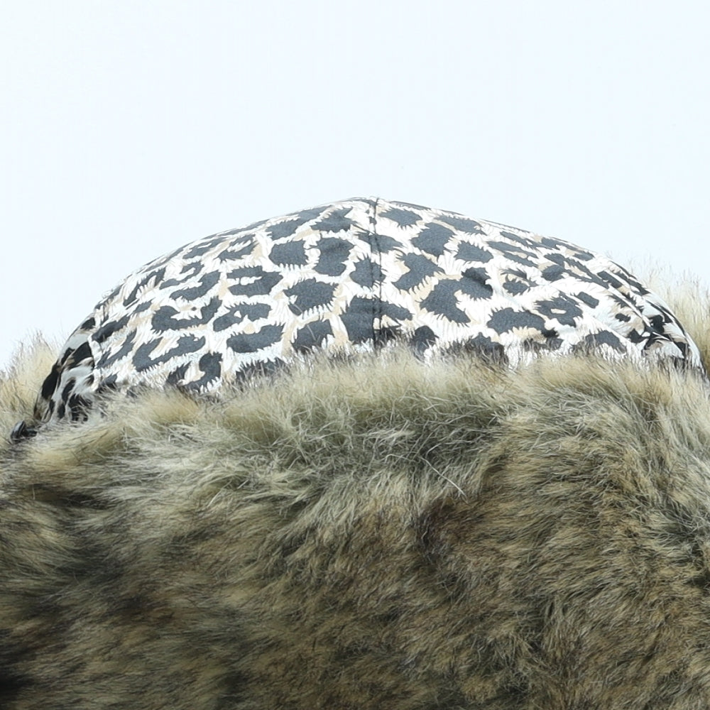 Preworn Womens Beige Animal Print Polyester Trapper Hat One Size - Leopard Pattern