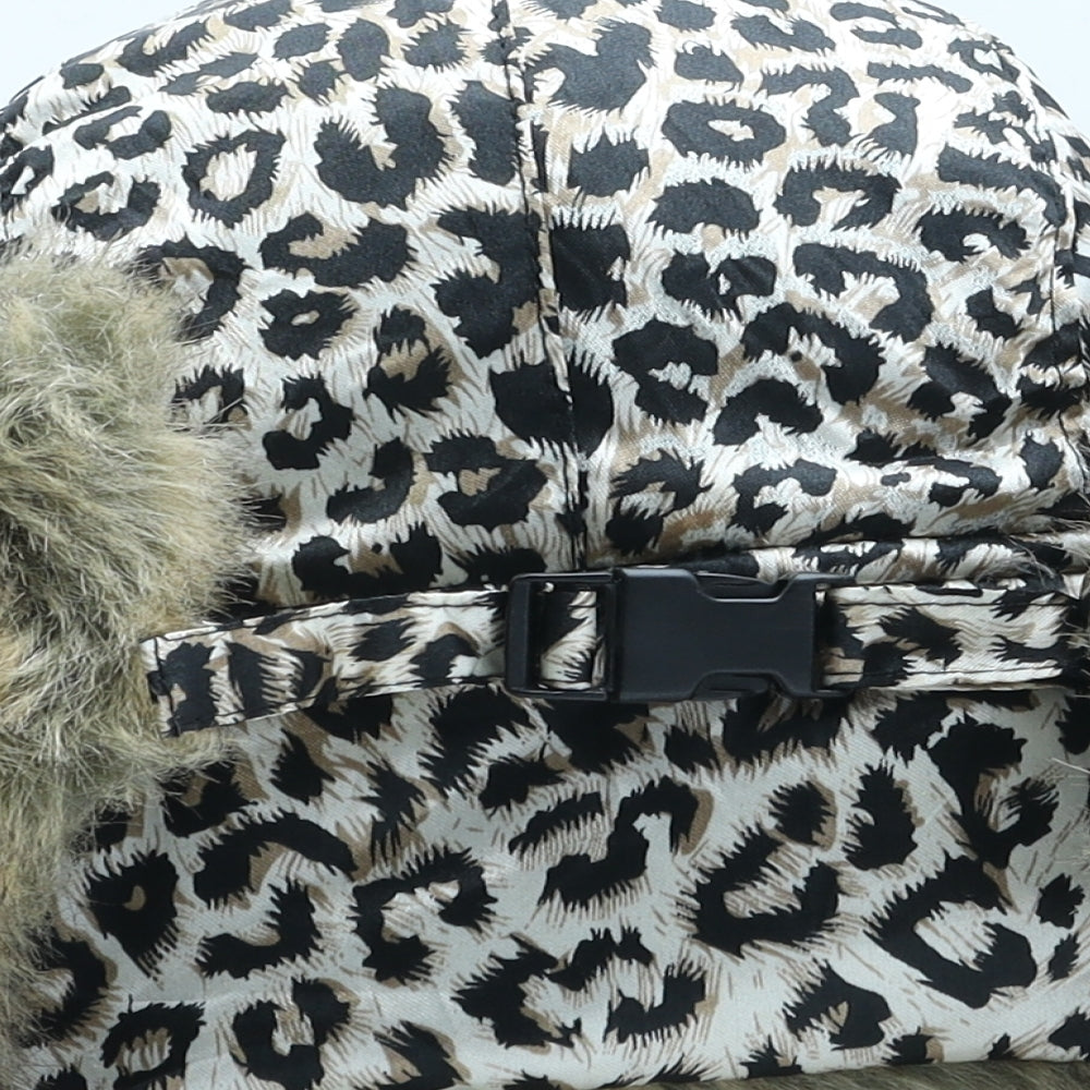 Preworn Womens Beige Animal Print Polyester Trapper Hat One Size - Leopard Pattern